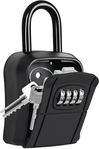 Caja de bloqueo de llave portátil, caja de seguridad para interiores, exteriores, garaje, jardín, tienda (1, negro)