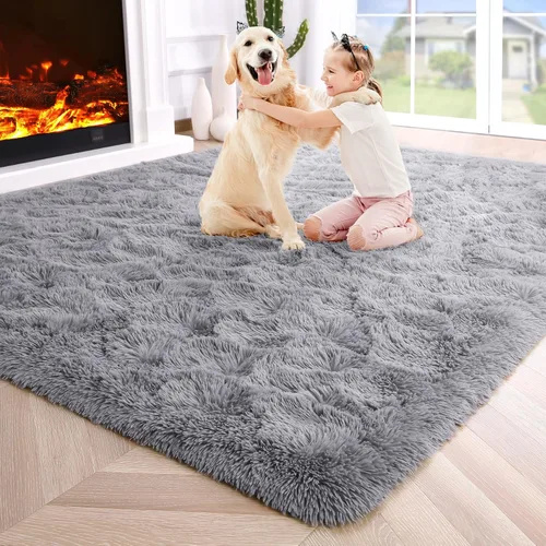 Miniatura 31 de Noahas - Alfombra suave y afelpada para habitación de niña y sala de estar, colorida, decoración para guardería, teñido anudado arcoíris, azul
