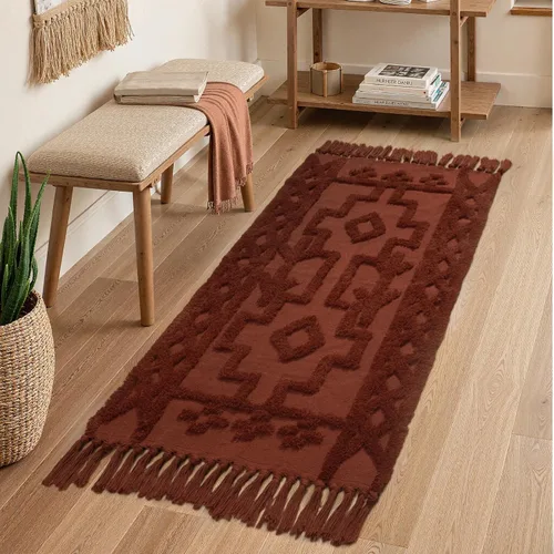 Miniatura 18 de Uphome Alfombra bohemia para pasillo de 2 x 6 pies, color beige, de algodón, lavable, con borlas, tejida a mano, alfombra de pasillo occidental