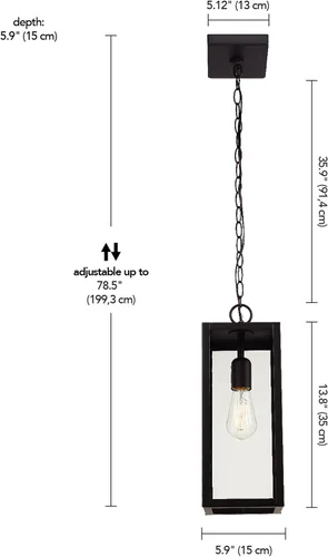 Miniatura 6 de Globe Electric 44773 Colgante de 1 luz para exteriores, negro mate, pantalla de vidrio transparente, enchufe base E26, isla de cocina, cafetería