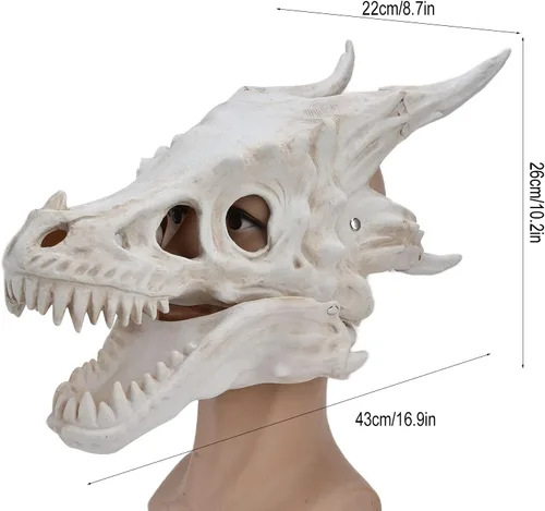 Miniatura 6 de Shanrya Máscara de dinosaurio, diseño realista, cubierta de dinosaurio de látex con mandíbula de apertura, disfraz de dinosaurio para fiestas