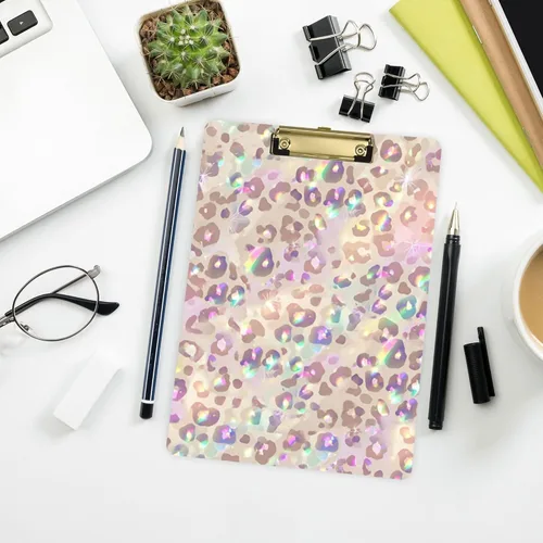 Miniatura 7 de Portapapeles de plástico con estampado de leopardo arcoíris, diseño de moda, tamaño carta, para estudiantes, niños, mujeres y hombres, tablero de A