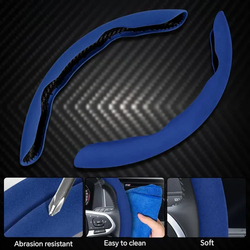 Miniatura 2 de Funda para volante de Alcantara de 2 piezas - Diseño deportivo dividido para volantes en forma de D y O, Tacto suave · Agarre antideslizante · Azul
