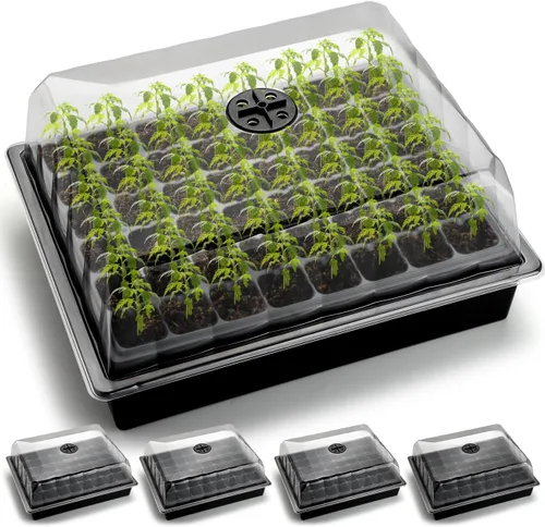 Miniatura 10 de RooTrimmer Paquete de 4 bandejas de inicio de semillas con cúpulas de humedad de 5 pulgadas de alto, kit de germinación de plantas reutilizables