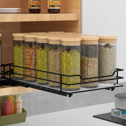 BOIVSHI Organizador de especias extraíble para gabinete, organizador de especias deslizante resistente para armarios de cocina y despensa, se adapta