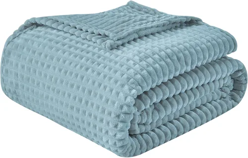 Miniatura 35 de EMME Manta de vellón, manta jacquard 3D para sofá y cama, manta suave, acogedora y esponjosa, ligera, de franela de lujo con diseño de cuadrícula
