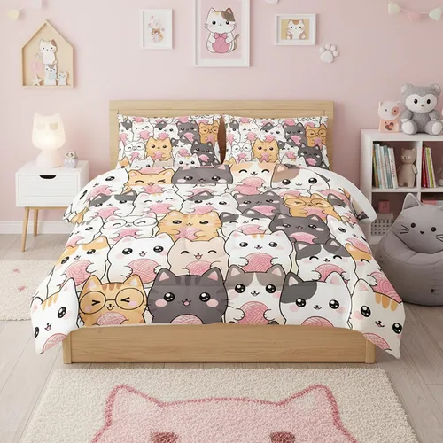 Miniatura 21 de QOOMO - Juego de edredón de tamaño individual con gatos, juego de edredón azul con nubes para niños, adolescentes, niñas y niños, juego de cama de 3