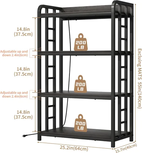 Miniatura 2 de Estante ajustable para panaderos con toma de corriente, soporte para horno de microondas de 4 niveles, estante de almacenamiento de cocina