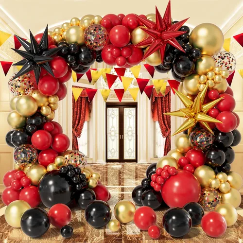 Miniatura 8 de Kit de arco de guirnalda de globos negro y dorado 158 piezas con globos de confeti negro y dorado, globos de papel de aluminio estrella