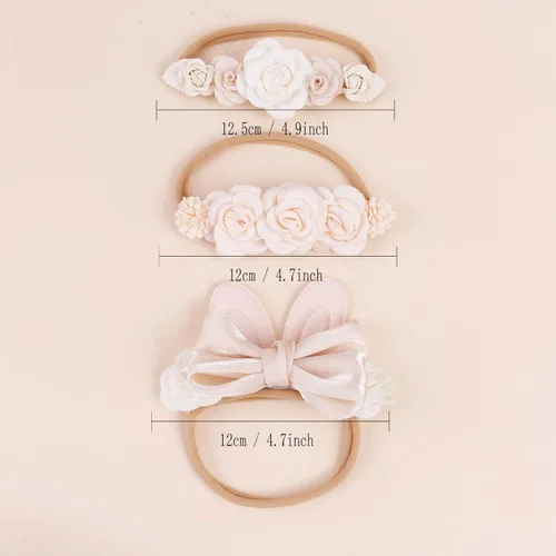Miniatura 4 de Diademas de niña de nylon con flores elásticas, 3 piezas, accesorios para el pelo, regalo para recién nacidos, bebés y niños pequeños (TU-HDJ-3PCS)