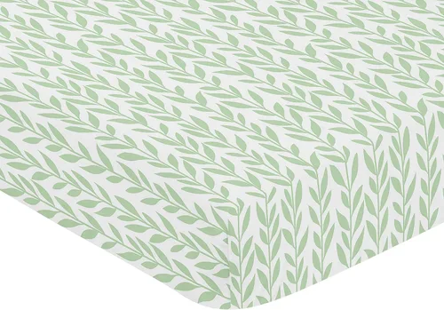 Miniatura 3 de Sweet Jojo Designs Sábana bajera ajustable para cuna para bebé o niño pequeño, diseño floral de hojas verdes y blancas, colección de girasoles