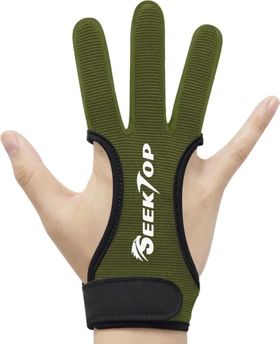 Miniatura 10 de Seektop Guantes de tiro con arco para caza de cuero, protector de tres dedos para jóvenes y adultos principiantes