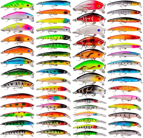 Miniatura 12 de Juego de Señuelos de Pesca de Lubina para Agua Salada y Dulce, Incluye Señuelos de Superficie, Señuelos Duros, Minnow, Crankbait, Lápiz VIB