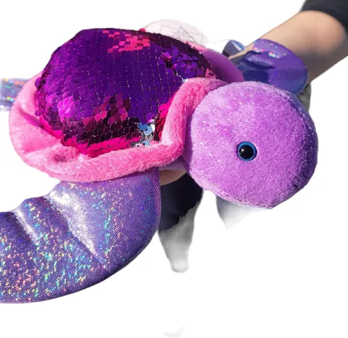 Miniatura 5 de Zugar Land Peluche reversible de tortuga marina con lentejuelas (11 pulgadas), diseño de lentejuelas reversibles, color rosa intenso/plateado
