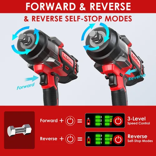 Miniatura 5 de ACROPOW Llave de impacto inalámbrica compatible con batería Milwaukee de 18 V, destornillador de impacto de alto par sin escobillas de 1/2 pulgada