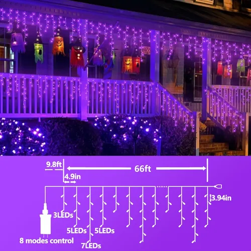Miniatura 3 de QITONG - Tira de luces de carámbanos rojas y blancas para exteriores, 33 pies con 400 LED, 8 modos, alambre transparente, luces de Navidad