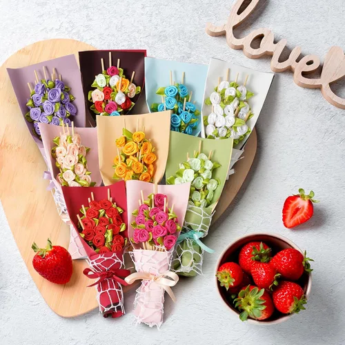 Miniatura 9 de Minisland Palillos de cóctel de flores de rosas multicolores, palillos de bambú de 4.7 pulgadas de largo para aperitivos, despedida de soltera