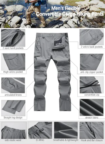 Miniatura 69 de Pantalones de senderismo para hombre, convertibles, con cremallera, ligeros, impermeables, de secado rápido, pesca al aire libre, viajes, safari