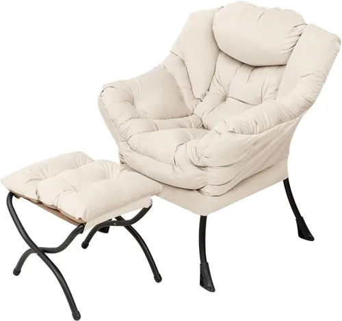Miniatura 34 de Welnow - Silla perezosa con otomana, moderna silla de descanso con reposabrazos y bolsillo lateral, juego de sillón tapizado de ocio, sillón