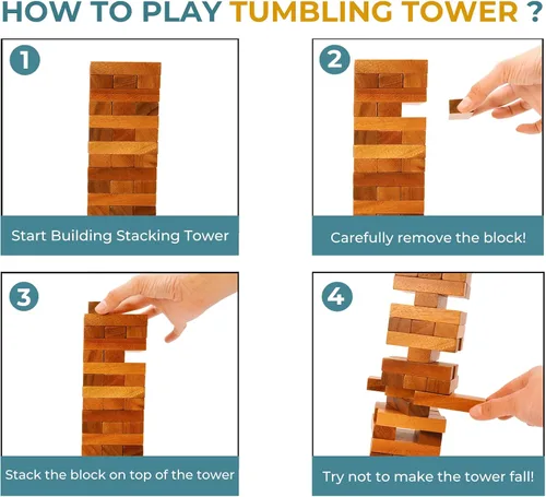 Miniatura 5 de BSIRI Juego familiar de torre de madera para adultos mayores y adultos y bloque de fiesta apilable clásico para desafiar tus habilidades, torres