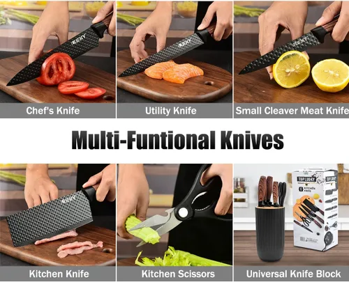 Miniatura 4 de Juego de Cuchillos, Wiztoynia Juego de Cuchillos de Cocina Negros de 6 Piezas para el Hogar, Juego de Cuchillos de Chef Afilados de Acero Inoxidable