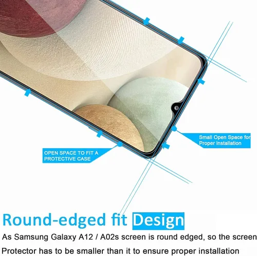 Miniatura 3 de NEW'C Paquete de 3 protectores de pantalla de vidrio templado diseñados para Samsung Galaxy A12, Galaxy A02s, resistente a los arañazos, sin