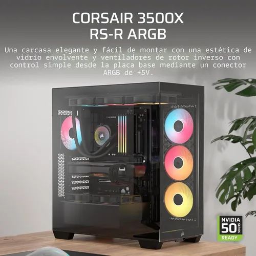 Miniatura 2 de Caja de PC CORSAIR 3500X RS-R ARGB de torre media – 3 ventiladores ARGB RS120-R preinstalados, brazo anti-hundimiento para GPU, compatible con hasta
