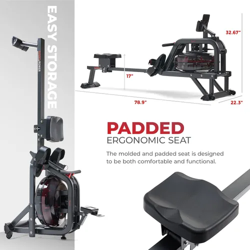 Miniatura 6 de Sunny Health & Fitness Sunny Health & Fitness AquaStrive Series Smart Water Rower, 300LB Capacity Plus Dynamic Hydro Resistance for Home Cardio