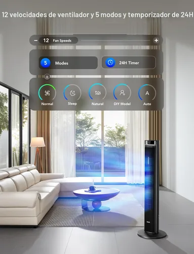 Miniatura 4 de GoveeLife Ventilador de torre de 42 pulgadas para dormitorio, ventiladores de piso inteligentes con oscilación ajustable de 150°, aplicación