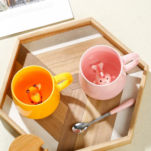 Miniatura 8 de BigNoseDeer Taza de café de cerámica Kawaii Fox con diseño de zorro 3D en el interior, con tapa y cuchara, regalos de cumpleaños, regalos lindos
