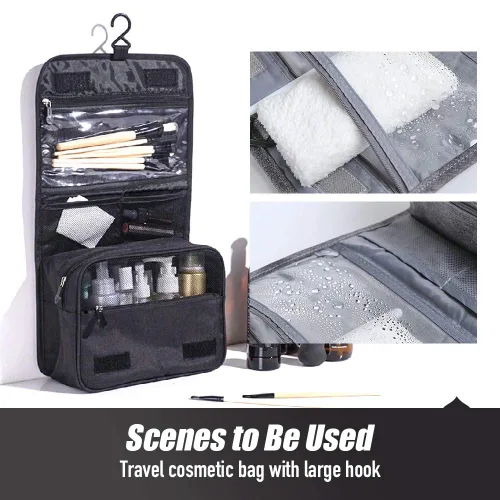 Miniatura 8 de Neceser de viaje colgante, organizador de cosméticos, bolsa de maquillaje portátil para mujeres y hombres con gancho fuerte y bolsillos, bolsa