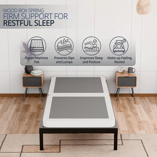 Miniatura 3 de Base de cama con somier, tamaño individual, base de colchón de madera de 2 pulgadas, fabricada en Estados Unidos, silenciosa, sin ruido, 2 piezas