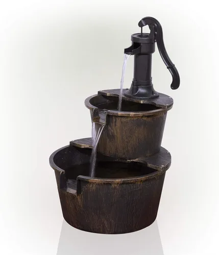 Miniatura 5 de Alpine Corporation WCT726 - Fuente de macetas escalonadas, 9 pulgadas de largo x 7 pulgadas de ancho x 16 pulgadas de alto, marrón, beige y fuente