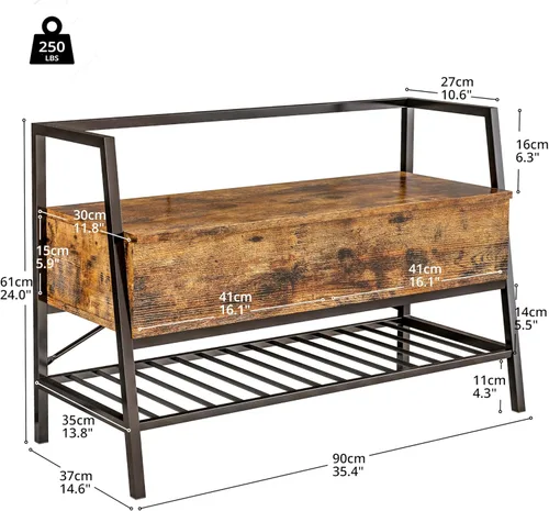 Miniatura 3 de IRONCK Banco de almacenamiento, banco industrial para zapatos con caja de almacenamiento, soporta hasta 240 libras, organizador de zapatos