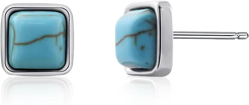 Miniatura 20 de Tibetan Turquoise Earrings 925 Sterling Silver Post Stud Boho Gemstone Hypoallergenic Handmade Earrings for Women Trendy Fashion