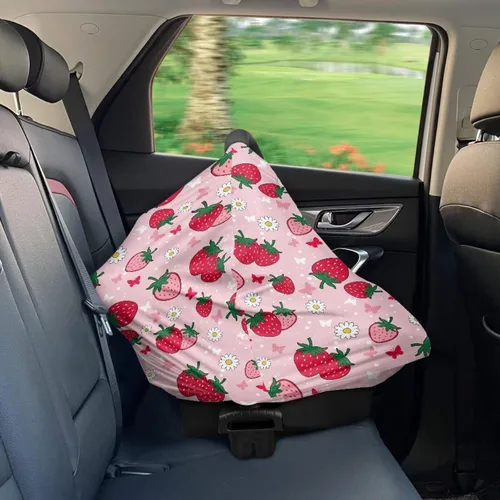 Miniatura 6 de Carro de lactancia materna Fundas de asiento de coche para bebé, cubierta de dosel, cubierta de lactancia de fresa rosa y cubierta de asiento