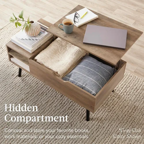 Miniatura 5 de Best Choice Products Mesa auxiliar elevable, mesa de centro multifuncional de madera de mediados de siglo para sala de estar con almacenamiento