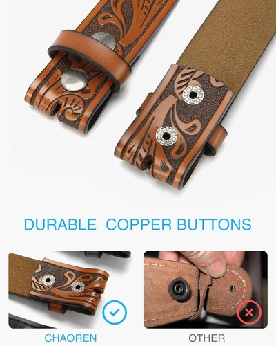 Miniatura 2 de CHAOREN Cinturones occidentales para hombre sin hebilla, cinturón vaquero de 1.5 pulgadas, cinturón de cuero genuino para jeans, agujero ovalado