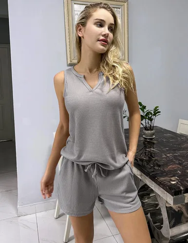 Miniatura 2 de Ekouaer Conjunto de pijama sin mangas con cuello en V y waffle, ropa de dormir