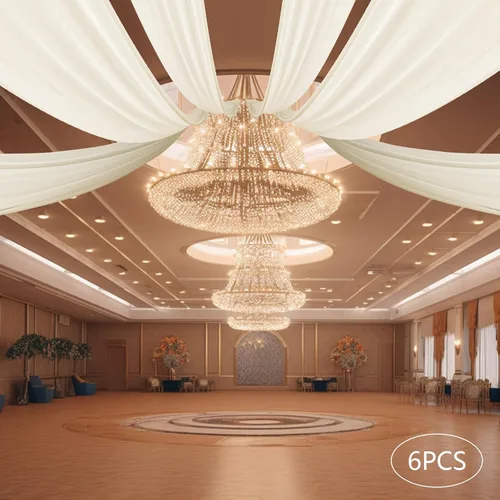 Miniatura 8 de DYRABREST Cortinas de techo de gasa para bodas, 6 paneles de 5 x 20 pies de largo, tela traslúcida de gasa beige para salas de recepción