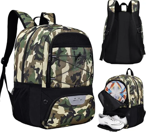 Miniatura 14 de Hsmihair - Mochila de fútbol juvenil - Mochila para fútbol y baloncesto, con compartimento para pelota y tacos separados