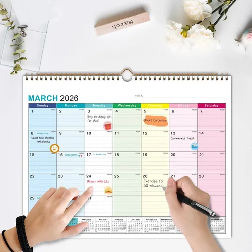 Miniatura 6 de Kyweel Calendario de pared 2026-2027, enero 2026-junio 2027, 15 x 12 pulgadas, días festivos destacados, calendario de planificación, papel grueso