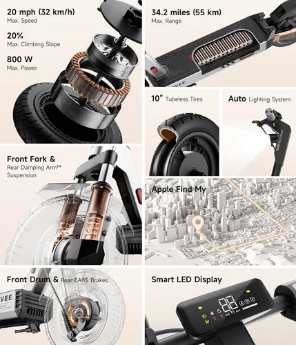 Miniatura 9 de NAVEE G5 Series Electric Scooter, 1000W Peak Motor, 20 mph Fast Speed, 43 Miles Range, 10" All-Terrain Solid Tires
