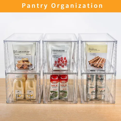Miniatura 4 de Paquete de 2 cajones apilables grandes, organizadores de cajones de acrílico transparente con asas, fácil de montar para debajo del fregadero, baño