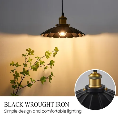 Miniatura 5 de Lámpara colgante negra, lámpara colgante retro de 9.8 pulgadas para dormitorio, luces colgantes brillantes de cocina, sala de estar, 6.5 pies