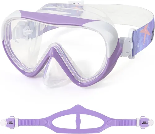 Miniatura 10 de Máscara de natación para niños, gafas de natación para niños de 180° antivaho, a prueba de fugas, con cubierta de nariz y correa de tela para edades