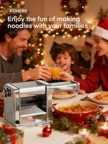 Miniatura 8 de FOHERE Máquina eléctrica para hacer pasta, fabricante de fideos de grosor ajustable para espaguetis, fettuccine, lasaña y albóndigas