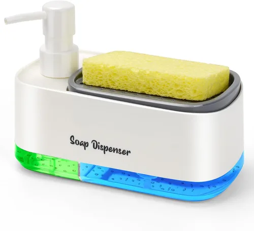 Miniatura 8 de Juego de dispensador de jabón para manos y platos para cocina, dispensador de jabón doble con soporte para esponja, dispensador de bomba de jabón 3