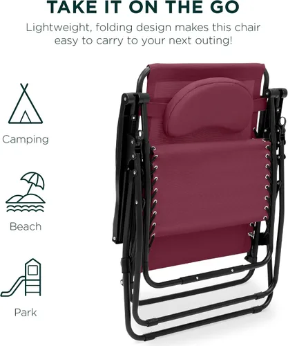 Miniatura 7 de Best Choice Products Silla reclinable de gravedad cero de gran tamaño, plegable para patio al aire libre con bandeja de accesorios para portavasos