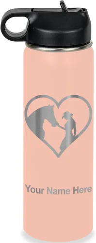 Miniatura 64 de LaserGram Botella de agua personalizada, corazón de vaquera de caballo, acero inoxidable de doble pared aislada al vacío con popote superior, regalo